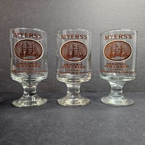 Set of 3 Myers's Original Rum Cream Glasses 5" Stemmed Vtg 1980s